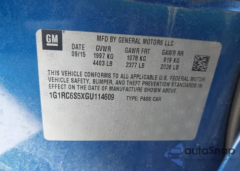 2016 Chevrolet Volt Lt from USA, damaged, VIN 1G1RC6S5XGU114609